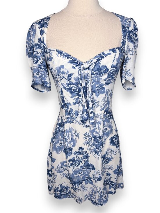 Reformation Dresses & Skirts - Reformation Grant Olympia Blue Floral Bow Tie Open Back Mini Dress Size 4